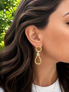 Vintage 14k Solid Gold Twist Knot Swinging Door Knocker Long Dangle Earrings