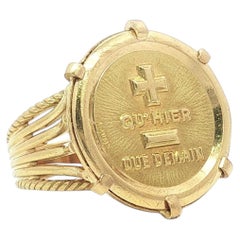 A. Augis French Handmade 18k Yellow Gold Love Qu'hier Que Demain Signet Ring