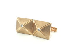 Vintage 14k Yellow Gold Diamond Matte Brushed Finish Pyramid Cufflinks