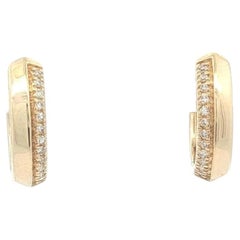Liven 14k Yellow Gold Single Pave Diamond Knife Edge Petite Huggie Hoop Earrings