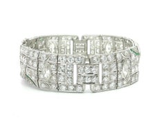 Antikes Art-Déco-Armband aus Platin mit Diamanten und Smaragden (insgesamt 21,78 Karat) – ein echter Blickfang
