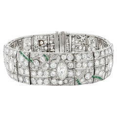 Antique Art Deco Platinum 21.78ctw Diamond & Emerald Covered Statement Bracelet