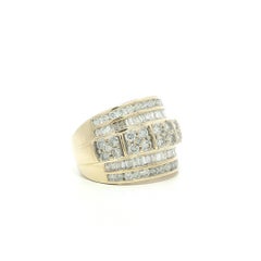 14k Yellow Gold 1.8ctw Round Baguette Diamond Wide Cigar Band Ring