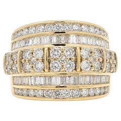 14k Yellow Gold 1.8ctw Round Baguette Diamond Wide Cigar Band Ring
