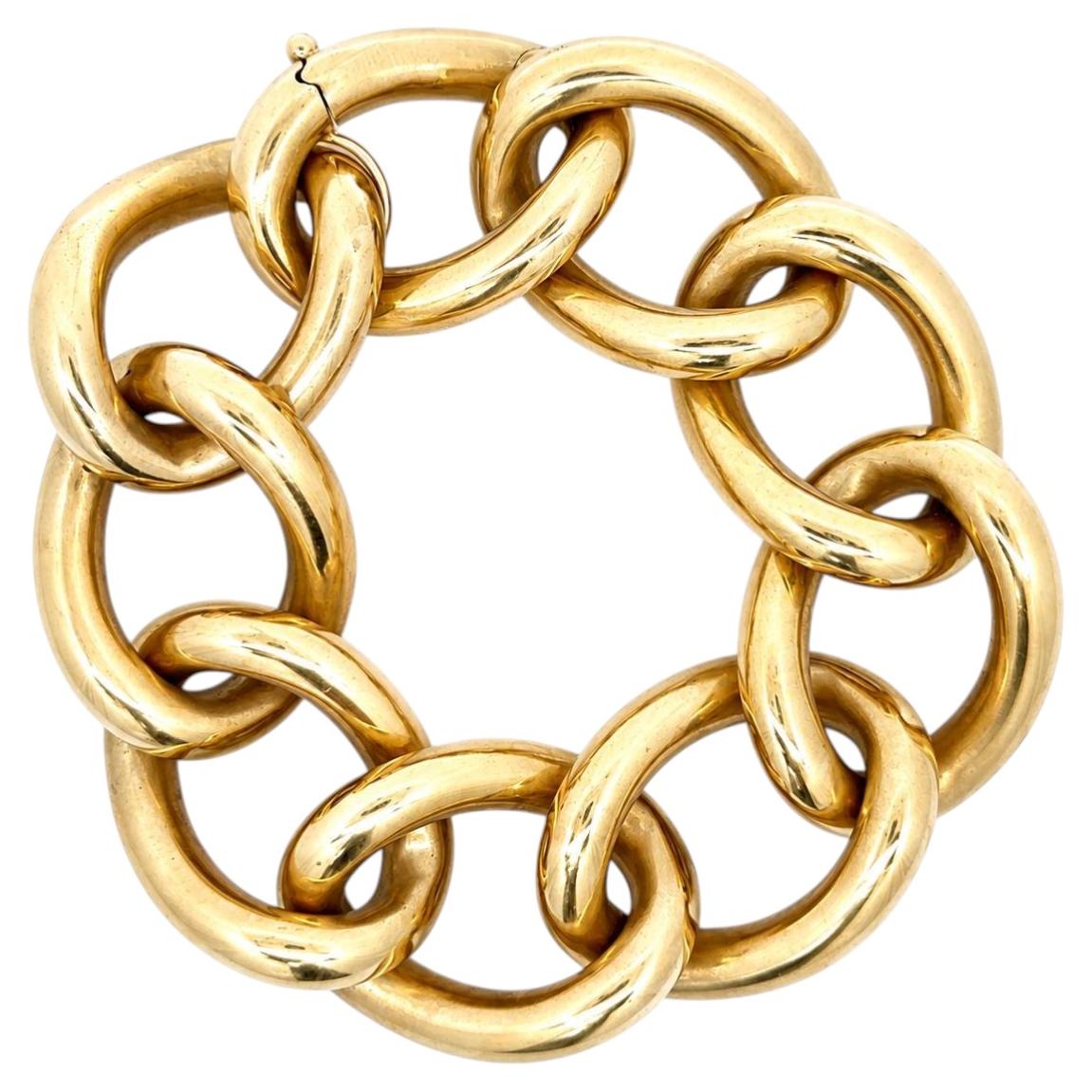 Vintage Italian 18k Yellow Gold Chunky Bold Curb Link Bracelet w/ Hidden Clasp