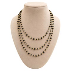 18k Yellow Gold Black Bead Ball 50" Long Chain Wrap Necklace Lobster Clasp