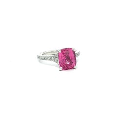 Platinum 3.1ctw GIA No Heat Cushion Pure Pink Spinel Pave Diamond Shoulders Ring