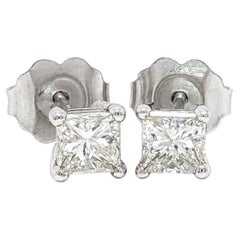 New Classic 14k White Gold 0.56ctw Princess Cut Diamond Stud Earrings