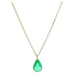 18k Gold GIA 1.05c Pear Colombian Emerald Solitaire Slide Pendant Chain Necklace