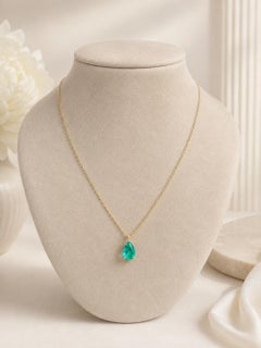 18k Gold GIA 1.05c Pear Colombian Emerald Solitaire Slide Pendant Chain Necklace