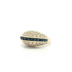 Yellow Gold Channel Square Sapphire Pave 2.45ctw Diamond High Domed Band Ring