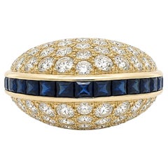Yellow Gold Channel Square Sapphire Pave 2.45ctw Diamond High Domed Band Ring