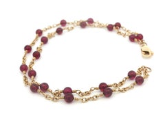 Vintage-Armband aus 14-karätigem Gelbgold mit runden Perlen und Rhodolith-Granat, zweisträngig