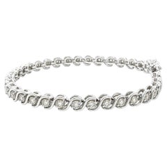 14k White Gold 2.10ctw Round Diamond S Link Tennis Line Bracelet