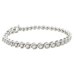 14k White Gold 2.10ctw Round Diamond S Link Tennis Line Bracelet