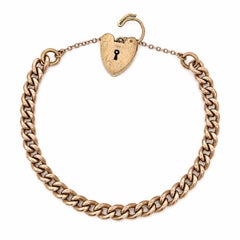 Antique Victorian 9k Rosy Yellow Gold Curb Link Bracelet w/ Heart Padlock Clasp
