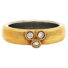 Lika Behar Silver Gold Diamond Random Walk Yin & Yang Hammered Band Ring Sz 6