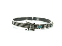 Pulsera tipo brazalete con bisagra de Armenta Silver, con turquesa «La Bella Durmiente» y diamantes