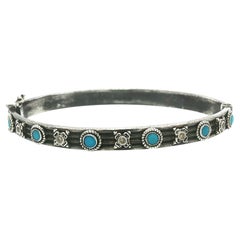 Pulsera tipo brazalete con bisagra de Armenta Silver, con turquesa «La Bella Durmiente» y diamantes