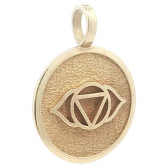 Large 9k Yellow Gold Textured Ajna Chakra Third Eye Disk Charm Pendant