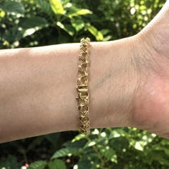 14k Yellow Gold Interlocking Link Charm Bracelet w/ Push Clasp & Safety Latch