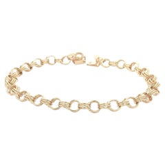 14k Yellow Gold Interlocking Link Charm Bracelet w/ Push Clasp & Safety Latch