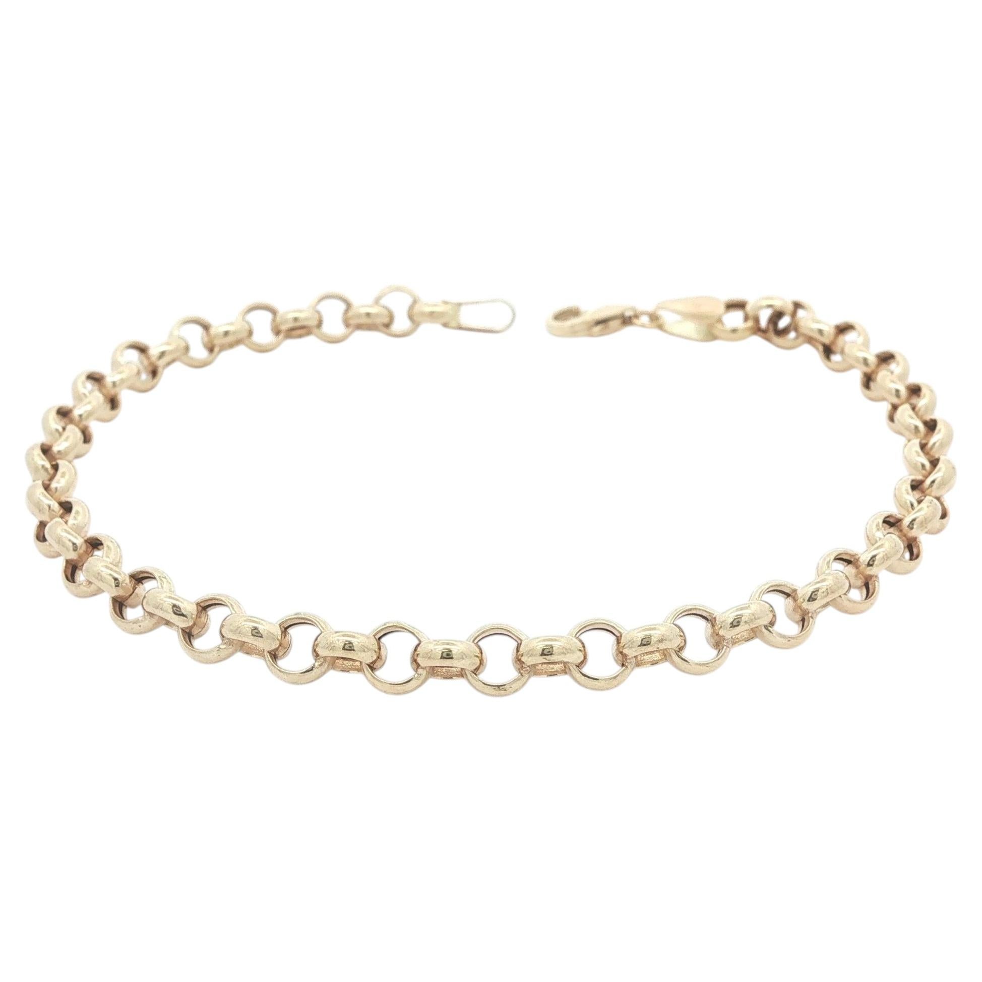 Pulsera italiana de oro amarillo de 14k con eslabones tipo «Rolo» y cierre de langosta