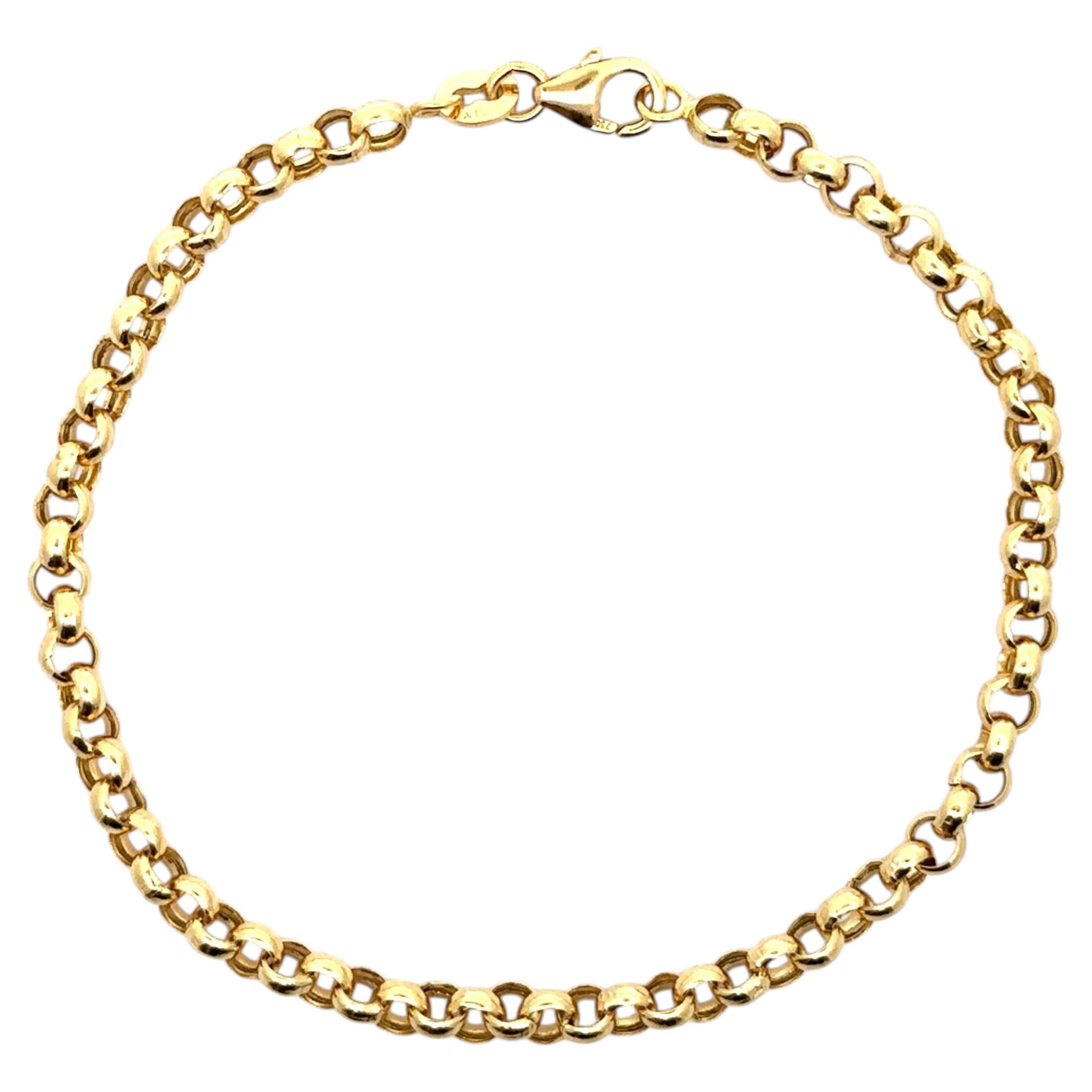 18 Yellow Gold Rolo Link Stackable Charm Bracelet w/ Lobster Clasp For Sale
