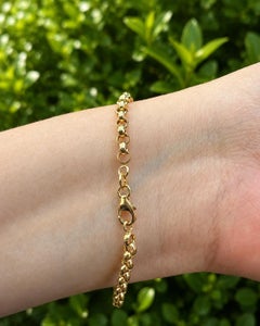 18 Yellow Gold Rolo Link Stackable Charm Bracelet w/ Lobster Clasp
