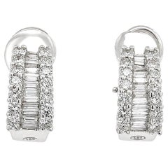 14k Gold 1.25ctw Round & Baguette Diamond 3 Row Huggie Cuff Omega Back Earrings