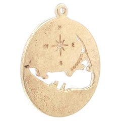 Collectible 14k Yellow Gold Nantucket & Compass Cut Out Round Charm Pendant