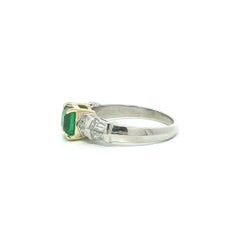 Platinum w/ 18k Gold SSEF Gorgeous Green Colombian Emerald & Diamond Ring