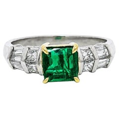 Platinum w/ 18k Gold SSEF Gorgeous Green Colombian Emerald & Diamond Ring