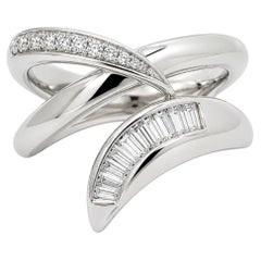 18k White Gold 0.28ctw Baguette & Round Brilliant Diamond Wrap Stack Look Ring
