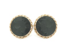 Vintage Solid Gold Intaglio Knight Trojan Black Hardstone Twisted Wire Cufflinks