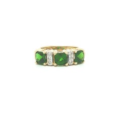 18k Yellow Gold Cushion Checkerboard Chrome Diopside & Diamond Stack Band Ring