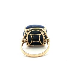 14k Yellow Gold Large Cushion Cabochon Lapis w/ Diamond Beaded Sides Ring