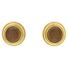 Elizabeth Locke 18k Gold Bronze Venetian Glass Intaglio MOP Honey Bee Earrings
