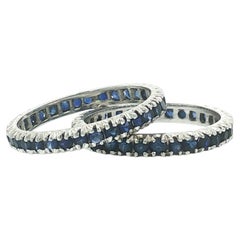 Vintage Pair of White Gold Blue Stone Eternity Stack Band Guard Rings Sz 6.5