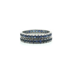 Vintage Pair of White Gold Blue Stone Eternity Stack Band Guard Rings Sz 6.5