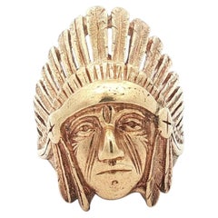 Large Men's 14k Rosy Yellow Gold Large Detailed Indian Chief Head Ring