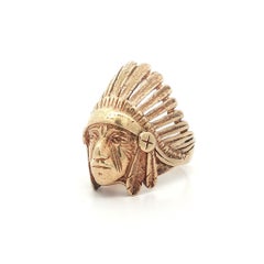 Large Men's 14k Rosy Yellow Gold Large Detailed Indian Chief Head Ring