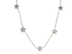 14k Gold 1.65ctw Diamond 5 Cluster Flower Station 16" Chain Necklace