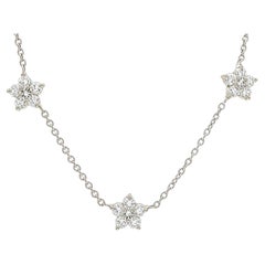 14k Gold 1.65ctw Diamond 5 Cluster Flower Station 16" Chain Necklace