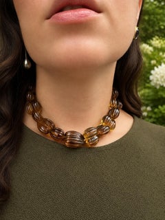 Graduated Carved Double Acorn Lemon Quartz Bead Necklace w/ 14k Gold Clasp