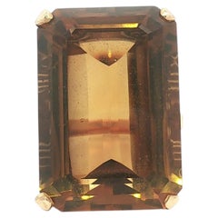 Vintage Handmade Yellow Gold 28ct Emerald Cut Deep Orange Citrine Solitaire Ring