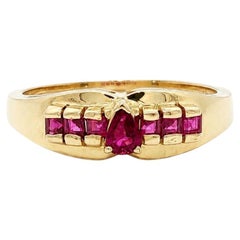 Solid 14k Yellow Gold 0.35ctw Pear & Square Step Cut Ruby Ring Band