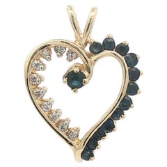 Solid Yellow Gold 0.65ctw Sapphire & Diamond Petite Open Heart Pendant