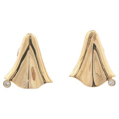Vintage 14k Yellow Gold Diamond Abstract Calla Lily Flower Tent Earrings