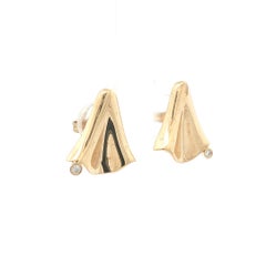 Vintage 14k Yellow Gold Diamond Abstract Calla Lily Flower Tent Earrings